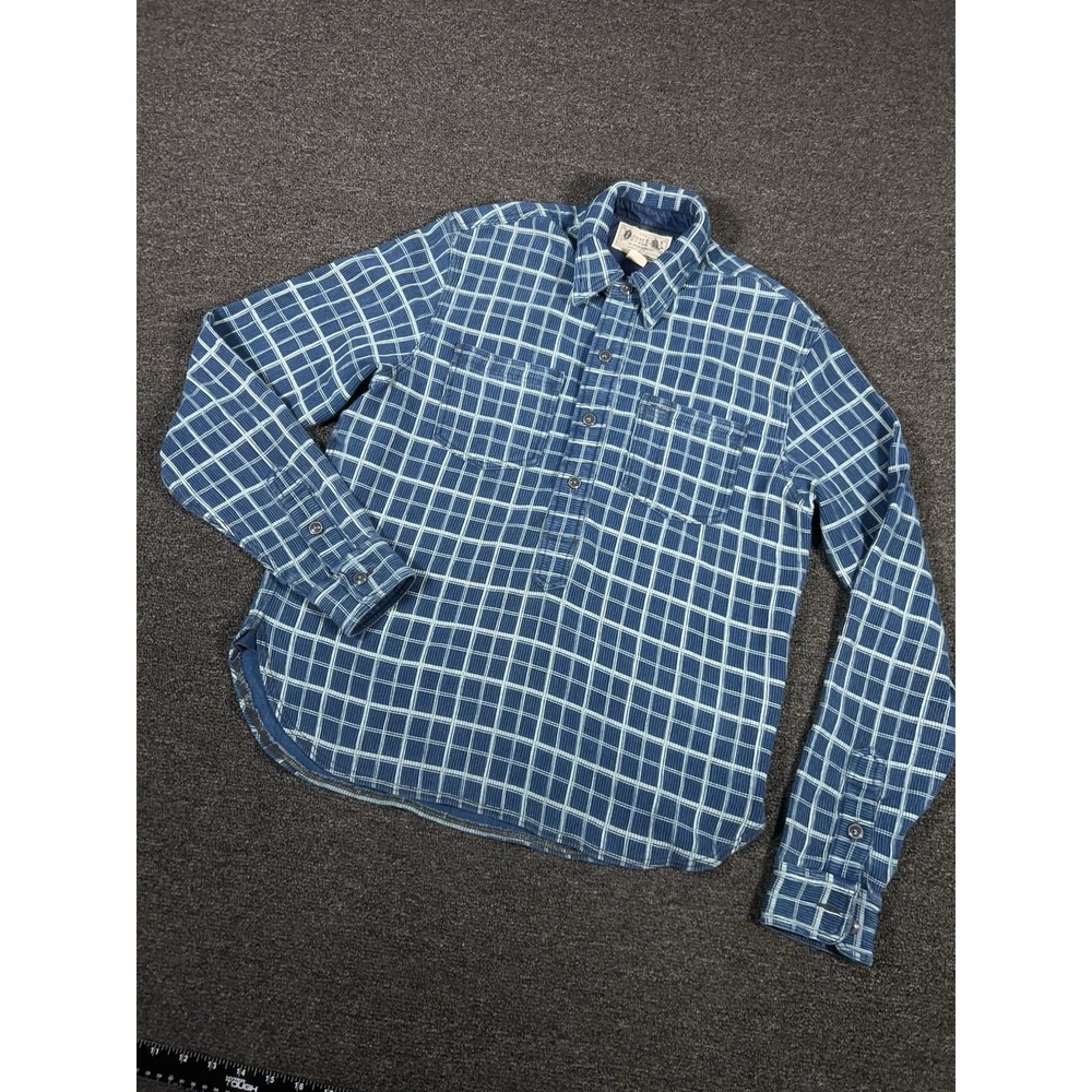 RRL Ralph Lauren Shirt Men's Small Blue Check Popover Ribbed Utility Double RL
